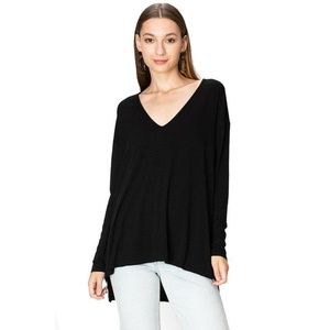 Elena Top Black Solid V-Neck Long Sleeves